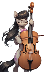 Size: 1224x1920 | Tagged: safe, ai content, derpibooru import, generator:pony diffusion v6 xl, generator:stable diffusion, machine learning generated, octavia melody, earth pony, pony, anonymous prompter, bipedal, bow (instrument), bowtie, cello, eyes closed, female, mare, musical instrument, necktie, playing instrument, png, simple background, standing, transparent background