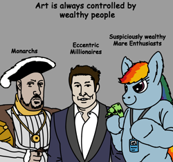 Size: 1842x1732 | Tagged: safe, artist:spookitty, derpibooru import, rainbow dash, human, pegasus, elon musk, fursuit, henry viii, mare fair, meme, wealthy