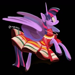 Size: 1295x1295 | Tagged: safe, artist:coypuppy, derpibooru import, twilight sparkle, twilight sparkle (alicorn), alicorn, pony, g4, black background, clothes, dress, female, mare, mexico, simple background, solo