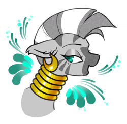 Size: 1590x1554 | Tagged: safe, artist:opalacorn, derpibooru import, zecora, zebra, g4, bust, ears, floppy ears, inktober, inktober 2024, lidded eyes, open mouth, open smile, simple background, smiling, solo, white background