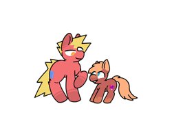 Size: 2732x2048 | Tagged: safe, artist:nitrox, derpibooru import, oc, oc only, oc:ciphertrot, oc:pixelbrix, earth pony, pony, colt, colt oc, duo, earth pony oc, father and child, father and son, foal, happy, looking at each other, looking at someone, male, parent and child, raised hoof, raised leg, simple background, smiling, stallion, stallion oc, transparent background