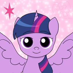 Size: 1600x1600 | Tagged: safe, artist:totallysilversakura, derpibooru import, twilight sparkle, twilight sparkle (alicorn), alicorn, g4, cutie mark, female, looking at you, mare, smiling, smiling at you, solo, staring into your soul