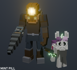 Size: 2301x2091 | Tagged: safe, artist:mint pill, derpibooru import, sweetie belle, human, pony, unicorn, g4, big daddy, bioshock, bioshock pony (mint pill), female, horn, levitation, magic, mare, minecraft, telekinesis, weapon