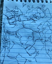 Size: 1440x1794 | Tagged: safe, artist:vemrill, derpibooru import, pony, unicorn, duo, duo female, female, glasses, horn, kissing, lesbian, lined paper, sketch, traditional art