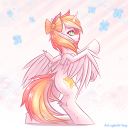 Size: 2000x2000 | Tagged: safe, artist:adagiostring, derpibooru import, oc, oc only, alicorn, abstract background, cute, female, full body, looking up, solo, standing