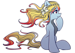 Size: 4961x3508 | Tagged: safe, artist:chaosangeldesu, derpibooru import, oc, oc only, earth pony, pony, commission, cute, flower, flower in hair, simple background, sitting, sketch, solo, transparent background