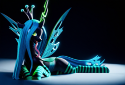 Size: 1216x832 | Tagged: source needed, useless source url, safe, ai content, derpibooru import, machine learning generated, queen chrysalis, changeling, changeling queen, g4, clothes, horn, long tongue, looking at you, prompter needed, socks, striped socks, tongue, tongue out, wings