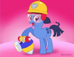 Size: 1020x782 | Tagged: safe, artist:s4nd4lf0n, derpibooru import, earth pony, pony, g4, brawl stars, brawler, censored, censored vulgarity, crossover, female, grawlixes, helmet, jackhammer, jacky, jacky (brawl stars), mare, ponified, solo, species swap, supercell, swearing, vulgar