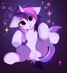 Size: 3366x3686 | Tagged: safe, alternate version, artist:empress-twilight, derpibooru import, oc, oc only, oc:dreaming bell, pony, unicorn, :p, belly, belly button, butt, cheek fluff, chest fluff, commission, dock, ear fluff, ears, featureless crotch, female, heart butt, horn, looking at you, mare, plot, smiling, smiling at you, solo, sparkles, spread legs, spreading, tail, tongue, tongue out, two toned coat, unicorn oc, ych result