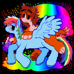 Size: 2048x2048 | Tagged: safe, artist:vemrill, derpibooru import, rainbow dash, oc, pegasus, pony, bong, duo, female, mare, smiling, wings