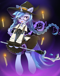 Size: 2843x3587 | Tagged: safe, artist:astralblues, derpibooru import, oc, pony, unicorn, broom, clothes, cosplay, costume, female, hat, horn, mare, mushoku tensei, roxy migurdia, solo, witch hat