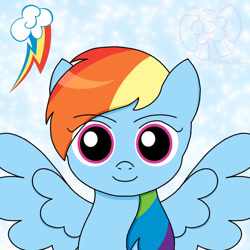 Size: 894x894 | Tagged: safe, artist:totallysilversakura, derpibooru import, rainbow dash, pegasus, pony, g4, cutie mark, female, looking at you, mare, smiling, smiling at you, solo, staring into your soul