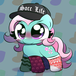 Size: 3000x3000 | Tagged: safe, artist:cushyhoof, derpibooru import, minty, earth pony, pony, g3, cap, clothes, cute, female, hat, high res, mare, mintabetes, socks, solo, that pony sure does love socks, wingding eyes