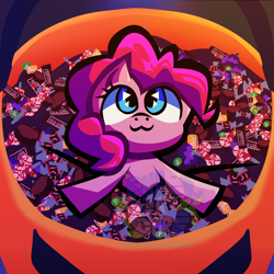 Size: 2384x2384 | Tagged: safe, artist:endercatcore, derpibooru import, pinkie pie, earth pony, pony, g4, candy, food, halloween, holiday, looking up, solo