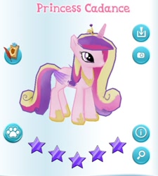 Size: 632x702 | Tagged: safe, derpibooru import, princess cadance, alicorn, pony, gameloft, stars