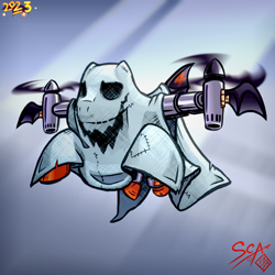 Size: 2000x2000 | Tagged: safe, artist:scarletdex8299, derpibooru import, oc, oc only, oc:redgear alloy, earth pony, ghost, undead, artificial wings, augmented, bat wings, clothes, costume, crepuscular rays, face imprint, flying, ghost costume, halloween, halloween costume, holiday, male, moonlight, night, nightmare night costume, patch, propeller, saddlecopter, sheet, smiling, spinning, spooky, tattered, texture, wings