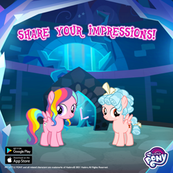 Size: 1080x1080 | Tagged: safe, derpibooru import, cozy glow, rainbow harmony, pegasus, pony, duo, duo female, female, filly, foal, gameloft, official