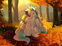 Size: 2400x1800 | Tagged: safe, artist:darksly, derpibooru import, oc, oc:harmony, oc:synth, alicorn, pegasus, pony, autumn, blushing, boop, commission, duo, duo male and female, eyes closed, female, forest, height difference, high res, leaves, male, mare, nature, noseboop, oc x oc, outdoors, shipping, stallion, straight, tree