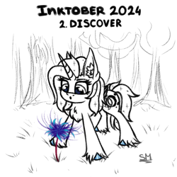 Size: 1000x1000 | Tagged: safe, artist:sunamoonmlp, derpibooru exclusive, derpibooru import, oc, oc only, oc:sunamoon, alicorn, pony, g4, cute, female, horn, inktober, inktober 2024, outdoors, solo, tree, wings