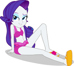 Size: 2445x2171 | Tagged: safe, alternate version, artist:dustinwatsongkx, derpibooru import, rarity, human, equestria girls, g4, bare shoulders, belly, belly button, bikini, clothes, clothes swap, feet, female, midriff, one-piece swimsuit, pinkie pie swimsuit, sandals, simple background, sleeveless, solo, swimsuit, swimsuit swap, transparent background, vector