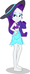 Size: 1673x4059 | Tagged: safe, alternate version, artist:dustinwatsongkx, derpibooru import, rarity, human, better together, equestria girls, g4, bare shoulders, barefoot, bikini, clothes, confident, eyebrows, eyeshadow, feet, female, grin, hand on hip, hat, high res, makeup, raised eyebrow, rarity's blue sarong, rarity's purple bikini, sarong, shadow, simple background, sleeveless, smiling, solo, sun hat, swimsuit, transparent background, vector