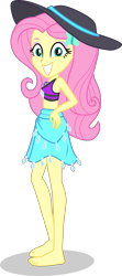 Size: 1859x4187 | Tagged: safe, alternate version, artist:dustinwatsongkx, derpibooru import, fluttershy, human, better together, equestria girls, g4, accessory swap, bare shoulders, barefoot, bikini, clothes, clothes swap, feet, female, grin, hand on hip, hat, looking at you, rarity's blue sarong, rarity's purple bikini, sarong, simple background, skinny, skirt, sleeveless, smiling, smiling at you, solo, swimsuit, swimsuit swap, thin, transparent background, vector