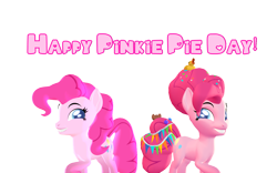 Size: 1920x1200 | Tagged: safe, artist:puzzlshield2, derpibooru import, pinkie pie, earth pony, pony, 3d, 3d render, duo, female, looking at each other, looking at someone, mmd, older, older pinkie pie, pinkie pie day, png, render, self paradox, self ponidox, simple background, transparent background