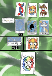 Size: 1104x1602 | Tagged: safe, artist:thebathwaterhero, derpibooru import, oc, oc:aimless, earth pony, balatro, female, filly, foal, joker, lucky, tarot