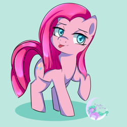 Size: 1920x1920 | Tagged: safe, artist:blackmoonhooves, derpibooru import, pinkie pie, earth pony, pony, :p, cute, cuteamena, female, head turn, mare, pinkamena diane pie, raised hoof, raised leg, simple background, solo, tongue, tongue out