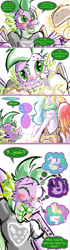 Size: 1025x3636 | Tagged: safe, artist:frist44, derpibooru import, philomena, princess celestia, spike, twilight sparkle, twilight velvet, alicorn, dragon, phoenix, comic:my summer with celestia, g4, big breasts, blushing, breakfast, breasts, comic, food, fruit, grooming, magic, older, preening, taco, wings