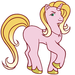 Size: 4000x4000 | Tagged: safe, artist:wtfponytime, derpibooru import, pony, unicorn, g1, colored hooves, desiree goldenhoof, female, gold hooves, hooves, horn, jewelry, mare, necklace, simple background, smug, solo, transparent background, unshorn fetlocks