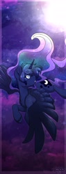 Size: 1560x4096 | Tagged: safe, artist:twisted_sketch, derpibooru import, princess luna, alicorn, pony, g4, cloud, female, flying, mare, moon, solo