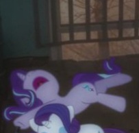 Size: 203x194 | Tagged: safe, derpibooru import, edit, edited screencap, screencap, rarity, starlight glimmer, pony, unicorn, cropped, horn, irl, photo, sleeping