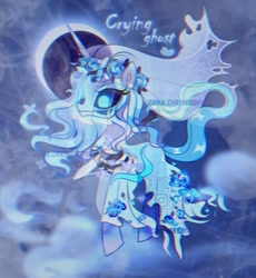 Size: 1080x1172 | Tagged: safe, derpibooru import, oc, ghost, ghost pony, pony, undead, unicorn, g4, adoptable, adopted, adoption, auction, auction open, auction unicorn, character, female, halloween, holiday, horn, ponytober, ponytober 2024, spooky