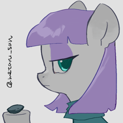 Size: 4096x4096 | Tagged: safe, artist:metaruscarlet, derpibooru import, boulder (pet), maud pie, earth pony, pony, g4, clothes, gray background, looking at you, raised hoof, raised leg, simple background, solo