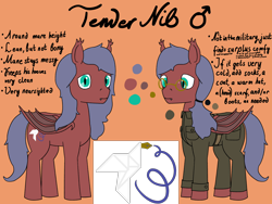 Size: 2880x2160 | Tagged: safe, artist:mannitenerisunt, derpibooru exclusive, derpibooru import, oc, oc only, oc:tender nib, bat pony, pony, abstract background, bat pony oc, bat wings, belt, button-up shirt, clothes, collar, fangs, glasses, long mane, looking at you, male, military uniform, pants, ponytail, reference sheet, shirt, slit eyes, stallion, standing, uniform, wings