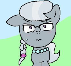 Size: 354x329 | Tagged: safe, artist:wanda, derpibooru import, silver spoon, earth pony, pony, female, filly, foal, glasses, jewelry, looking at you, ms paint, necklace, solo, worried