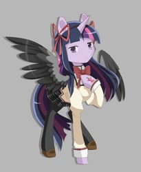 Size: 794x970 | Tagged: safe, artist:jitterbugjive, derpibooru import, twilight sparkle, twilight sparkle (alicorn), alicorn, pony, crossover, homura akemi, magical girl, ponified, puella magi madoka magica, solo, species swap, spread wings, wings