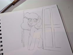 Size: 8160x6144 | Tagged: safe, artist:harmonicglow, derpibooru import, oc, oc only, oc:savoy truffle, pony, door, doorway, female, mare, monochrome, pencil drawing, solo, traditional art