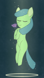 Size: 1080x1920 | Tagged: safe, artist:snowymare, derpibooru import, oc, oc only, earth pony, pony, abstract background, belly, belly button, eyes closed, female, flower, mare, smiling, solo