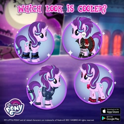 Size: 1080x1080 | Tagged: safe, derpibooru import, starlight glimmer, pony, unicorn, alternate hairstyle, choker, clothes, ear piercing, earring, edgelight glimmer, eyeshadow, game screencap, gameloft, horn, jacket, jewelry, leather, leather jacket, makeup, piercing, punklight glimmer, red eyeshadow, skirt