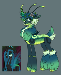 Size: 1280x1585 | Tagged: safe, artist:malinraf1615, derpibooru import, queen chrysalis, changeling, alternate design, gray background, simple background, solo