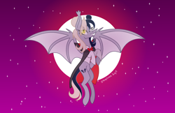 Size: 2348x1519 | Tagged: safe, artist:darbypop1, derpibooru import, oc, oc:destiny laurel, bat pony, clothes, costume, dracula, female, mare, moon, nightmare night costume, solo