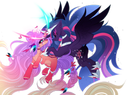 Size: 4215x3160 | Tagged: safe, artist:inspiredpixels, derpibooru import, midnight sparkle, sci-twi, twilight sparkle, oc, pony, unicorn, duo, duo female, equestria girls ponified, female, glasses, horn, magic, mare, ponified, simple background, species swap, transparent background