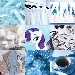 Size: 5306x5306 | Tagged: safe, derpibooru import, edit, edited screencap, screencap, rarity, pony, g4, aesthetics, beautiful, blue eyes, clothes, crystal, cup, dress, journal, makeup, moodboard, purple mane, solo, teacup