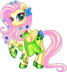 Size: 1020x1100 | Tagged: safe, artist:bapity88, artist:dasheroni, derpibooru import, fluttershy, pegasus, pony, g4, clothes, digital art, dress, female, manepxls, mare, pixel art, pxls.space, raised hoof, raised leg, simple background, smiling, solo, transparent background