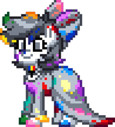 Size: 980x1080 | Tagged: safe, artist:tihan, derpibooru import, oc, oc only, oc:pixel palette, earth pony, pony, clothes, digital art, dress, female, manepxls, mare, messy, paint, pixel art, pxls.space, simple background, smiling, solo, transparent background