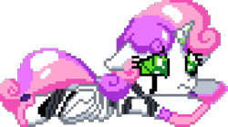 Size: 900x500 | Tagged: safe, artist:lilou41, derpibooru import, sweetie belle, sweetie bot, pony, robot, robot pony, unicorn, digital art, female, filly, foal, frown, horn, lying down, manepxls, pixel art, pxls.space, sad, simple background, solo, transparent background