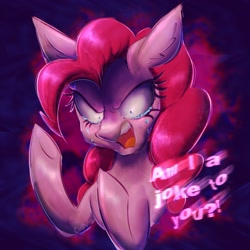 Size: 1813x1813 | Tagged: safe, artist:cupute, derpibooru import, pinkie pie, earth pony, pony, g4, adorable face, alternate cutie mark, alternate hair color, alternate mane color, angry, big eyes, bipedal, blue eyes, bust, choker, chromatic aberration, crying, curly hair, curly mane, curly tail, cute, cute face, diapinkes, ears back, female, halfbody, highlights, looking at hooves, looking forward, mascara, nose wrinkle, pink coat, pink hair, pink mane, pink tail, pinkie pie is not amused, ponk, punkie pie, raised hoof, raised leg, shiny, shiny mane, smiling, solo, solo focus, speech bubble, standing, tail, tears of pain, text, thick eyelashes, unamused, vent art