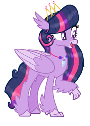 Size: 828x1159 | Tagged: safe, artist:daydreamsunset23, derpibooru import, twilight sparkle, classical hippogriff, hippogriff, g4, base used, classical hippogriffied, colored wings, crown, female, folded wings, hippo sparkle, hippogriffied, jewelry, necklace, open mouth, open smile, regalia, simple background, smiling, solo, species swap, white background, wings